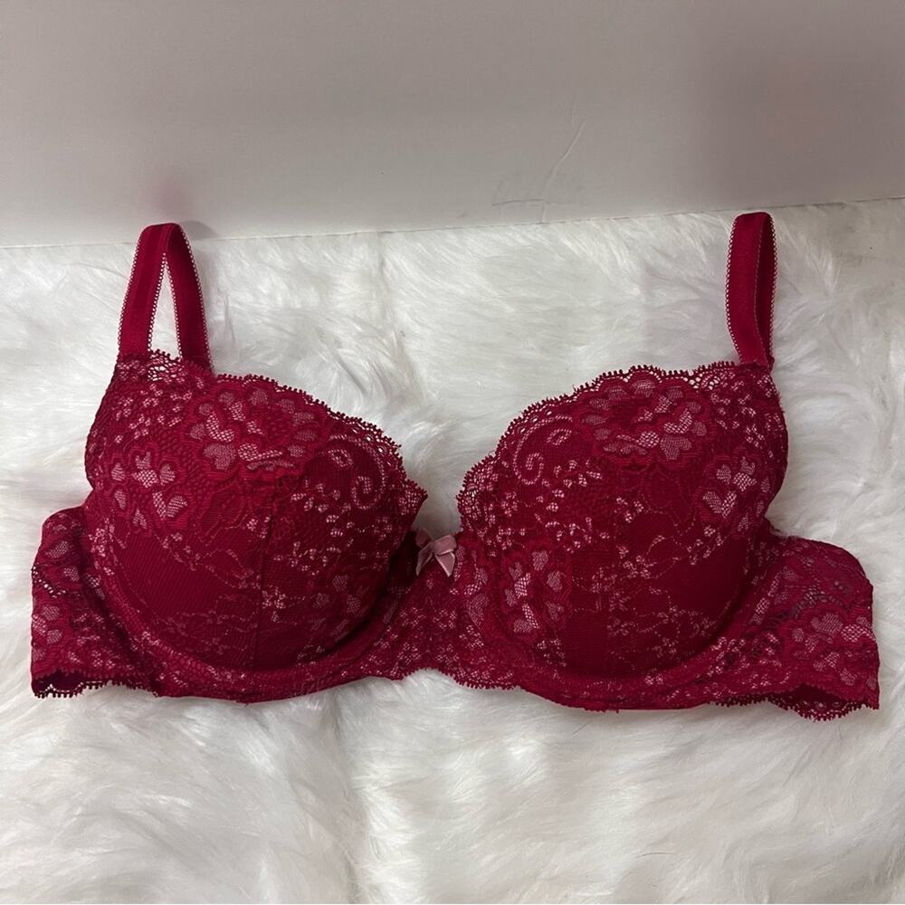 Victoria Secret Bra Lace 34B Dream Angels Lined Demi Red Lace